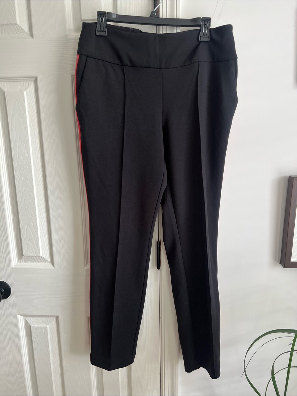 Swing Control Black Ponte Pull-On Ankle Pants with Side Stripe